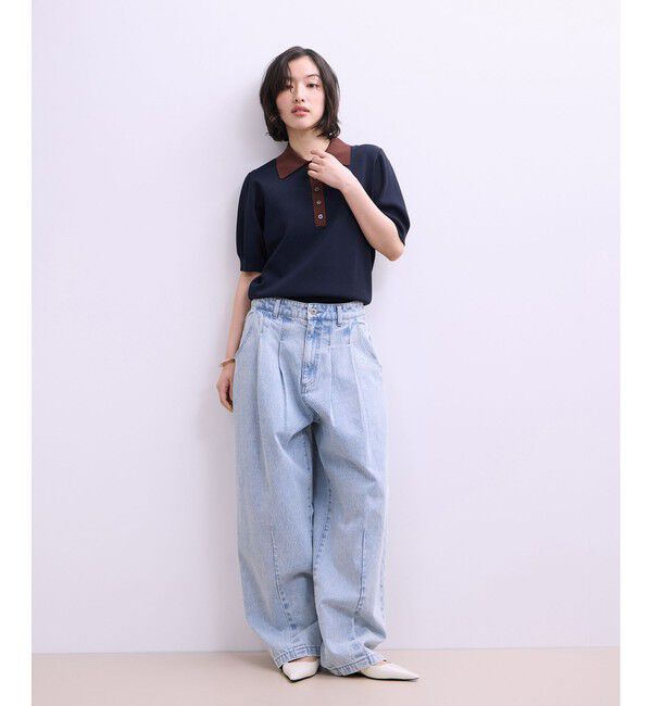 ADAM ET ROPE'「【WEB限定】ハーフスリーブバイカラーポロニット」|ポロシャツ|