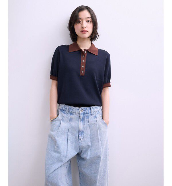 ADAM ET ROPE'「【WEB限定】ハーフスリーブバイカラーポロニット」|ポロシャツ|