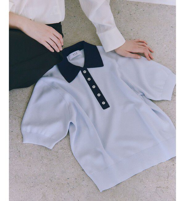 ADAM ET ROPE'「【WEB限定】ハーフスリーブバイカラーポロニット」|ポロシャツ|サックス(48)