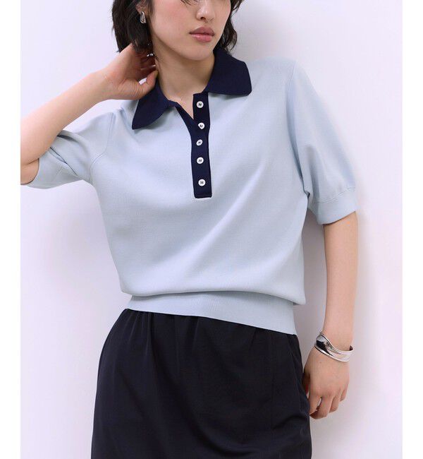 ADAM ET ROPE'「【WEB限定】ハーフスリーブバイカラーポロニット」|ポロシャツ|