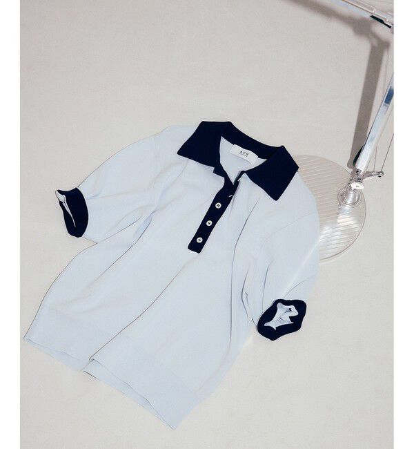 ADAM ET ROPE'「【WEB限定】ハーフスリーブバイカラーポロニット」|ポロシャツ|