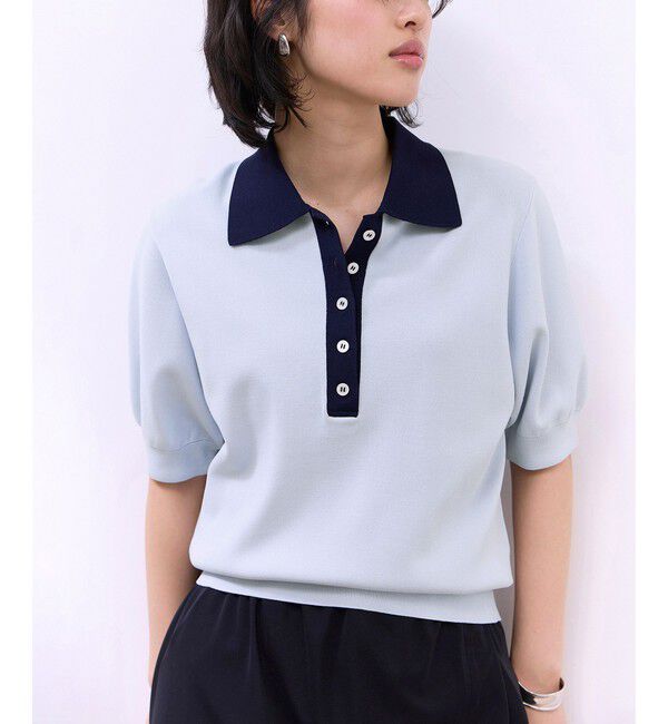 ADAM ET ROPE'「【WEB限定】ハーフスリーブバイカラーポロニット」|ポロシャツ|