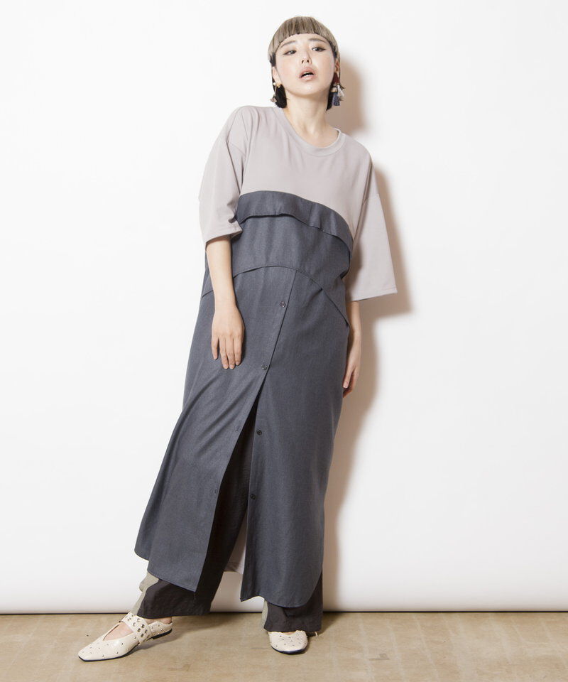  「シャツ切替ワンピース」|ワンピース|