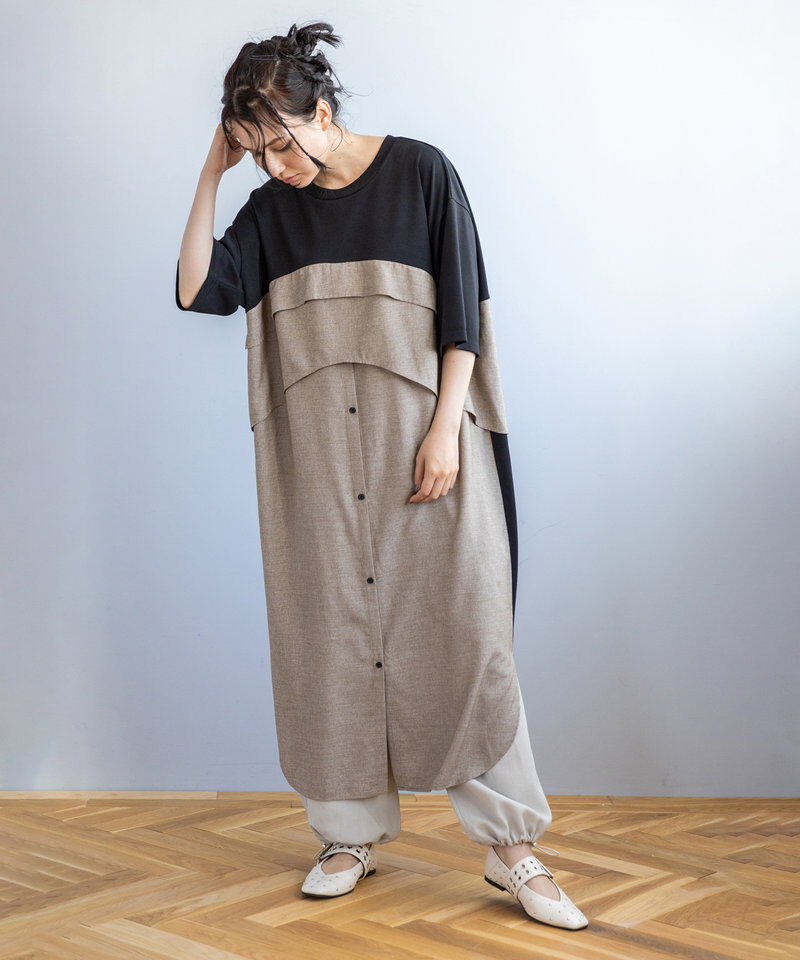  「シャツ切替ワンピース」|ワンピース|