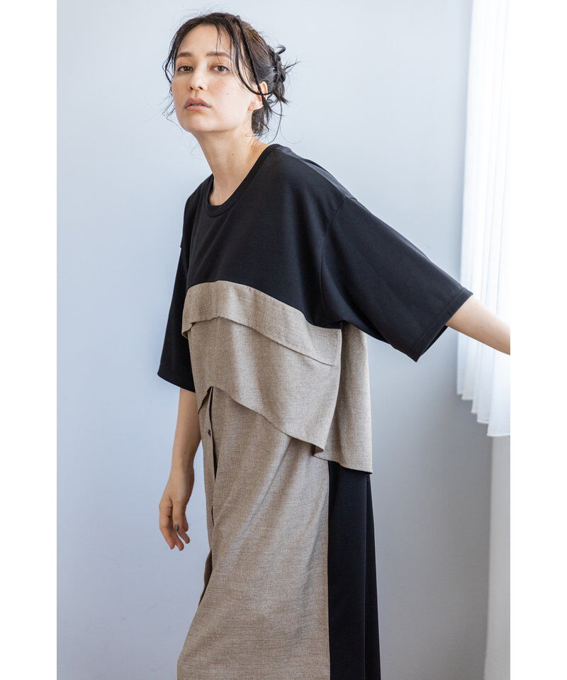  「シャツ切替ワンピース」|ワンピース|