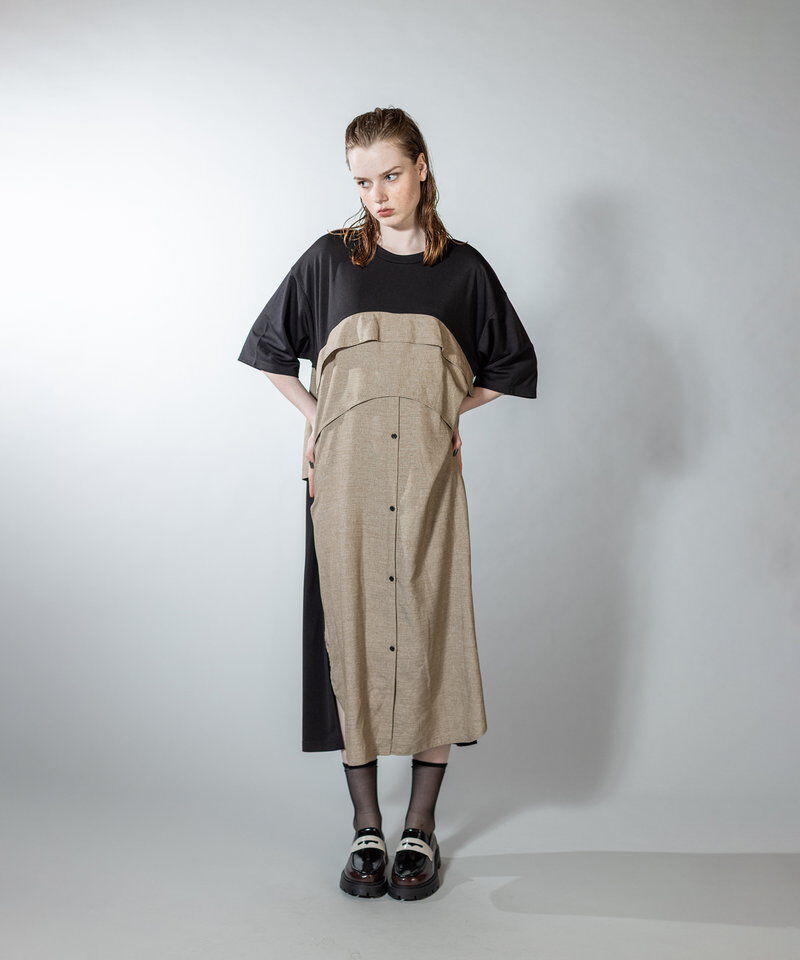  「シャツ切替ワンピース」|ワンピース|