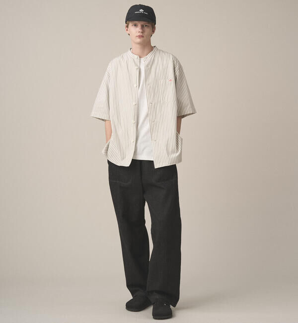 DANTON「DANTON | コットンリネン バンドカラー半袖シャツ STRIPE MEN」|シャツ・ブラウス|