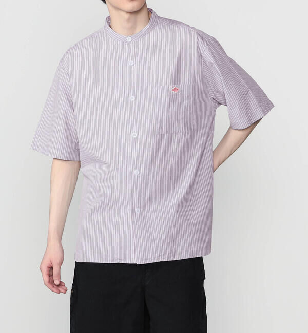 DANTON「DANTON | コットンリネン バンドカラー半袖シャツ STRIPE MEN」|シャツ・ブラウス|