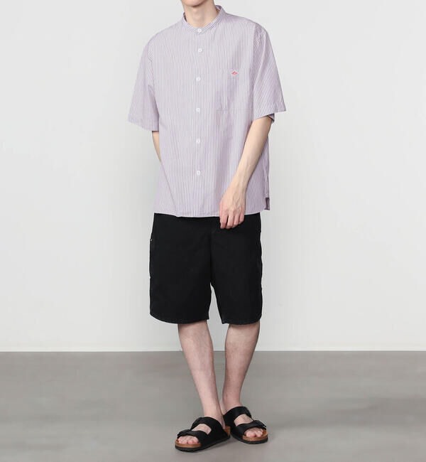 DANTON「DANTON | コットンリネン バンドカラー半袖シャツ STRIPE MEN」|シャツ・ブラウス|