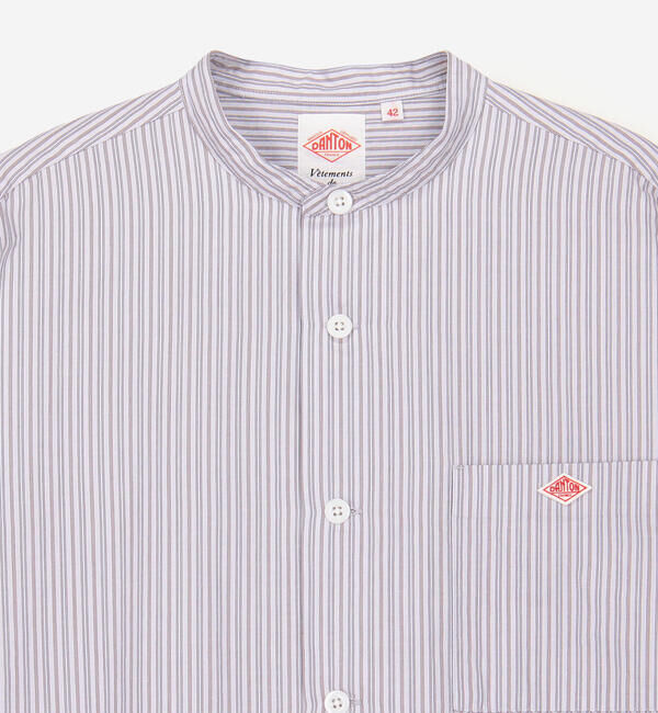 DANTON「DANTON | コットンリネン バンドカラー半袖シャツ STRIPE MEN」|シャツ・ブラウス|