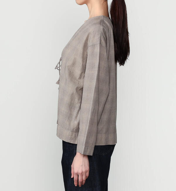  「INDIA INDUSTRY | ファインラインチェック カーディガンシャツ WOMEN」|シャツ・ブラウス|