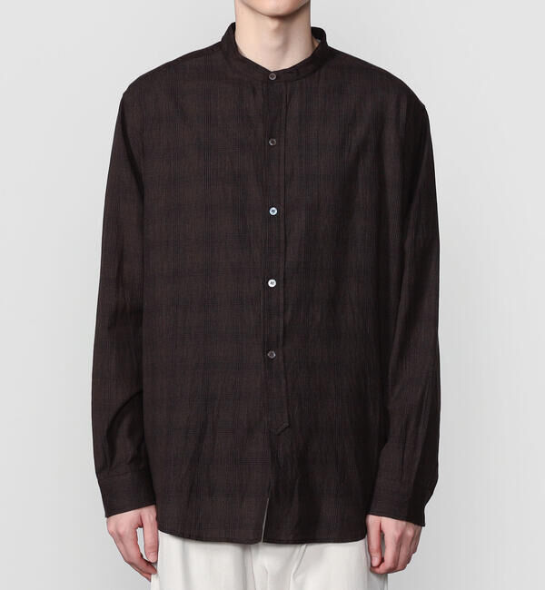  「INDIA INDUSTRY | ファインラインチェック バンドカラーシャツ MEN」|シャツ・ブラウス|