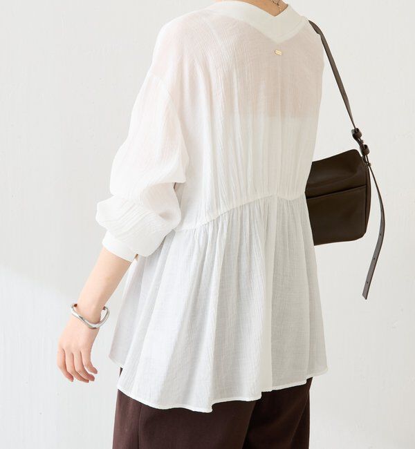  「《1枚で着映える》ギャザー切替シアーシャツカーディガン」|カーディガン|