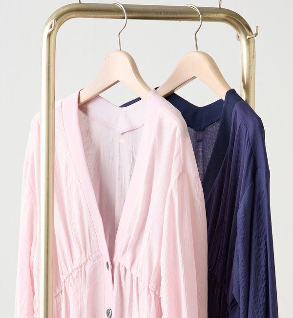  「《1枚で着映える》ギャザー切替シアーシャツカーディガン」|カーディガン|