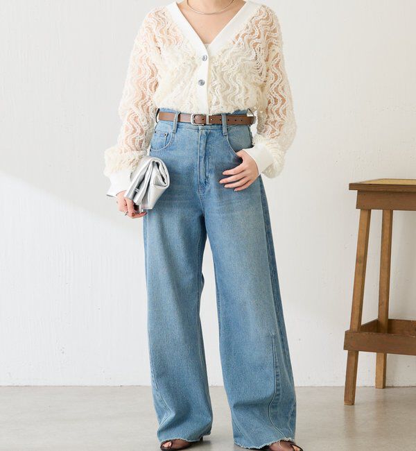  「《1枚で着映える》ギャザー切替シアーシャツカーディガン」|カーディガン|