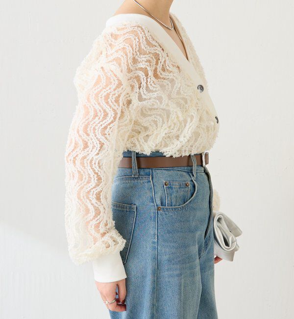  「《1枚で着映える》ギャザー切替シアーシャツカーディガン」|カーディガン|