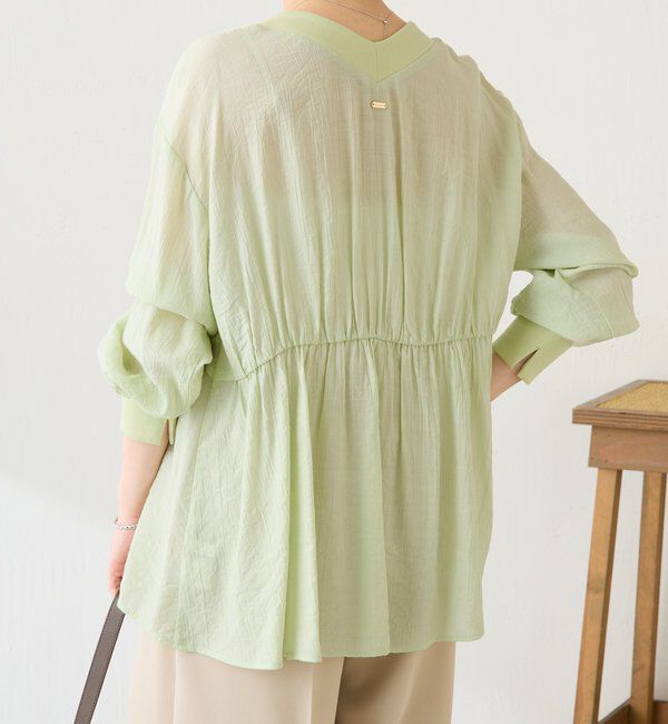  「《1枚で着映える》ギャザー切替シアーシャツカーディガン」|カーディガン|