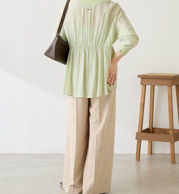  「《1枚で着映える》ギャザー切替シアーシャツカーディガン」|カーディガン|