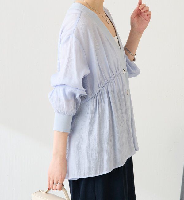  「《1枚で着映える》ギャザー切替シアーシャツカーディガン」|カーディガン|