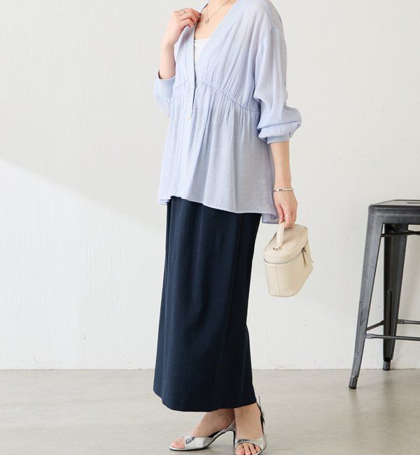  「《1枚で着映える》ギャザー切替シアーシャツカーディガン」|カーディガン|