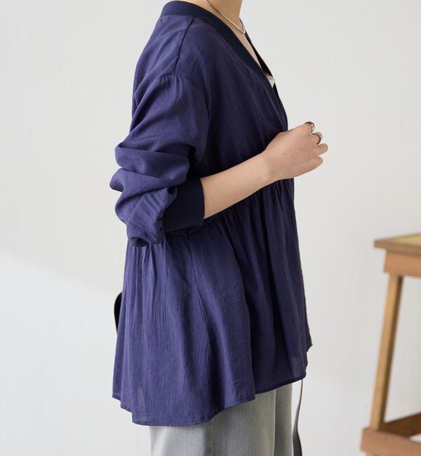  「《1枚で着映える》ギャザー切替シアーシャツカーディガン」|カーディガン|