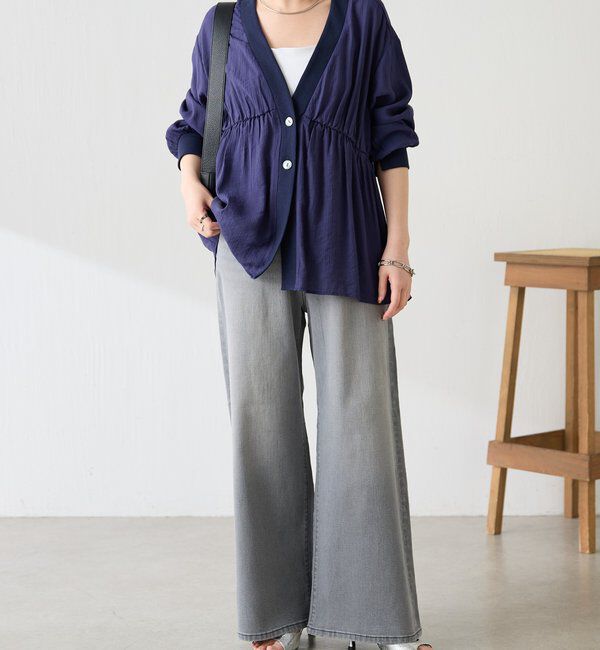  「《1枚で着映える》ギャザー切替シアーシャツカーディガン」|カーディガン|