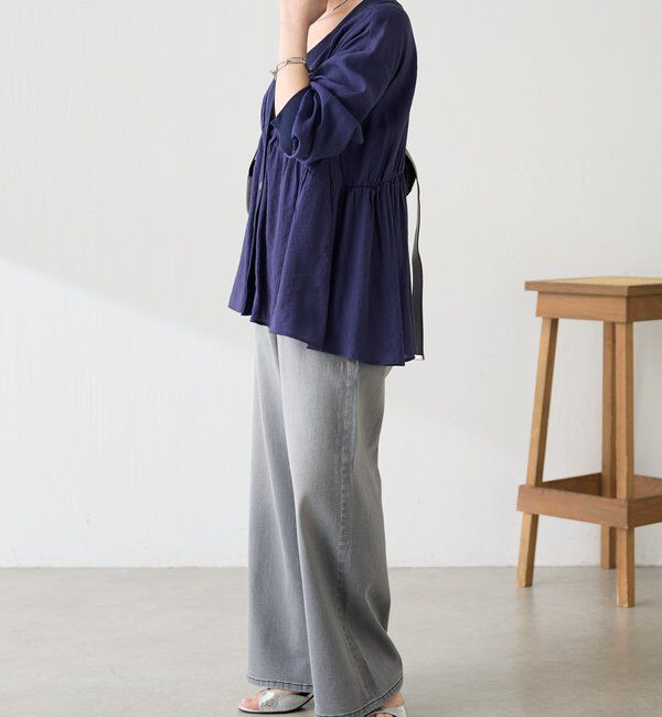  「《1枚で着映える》ギャザー切替シアーシャツカーディガン」|カーディガン|