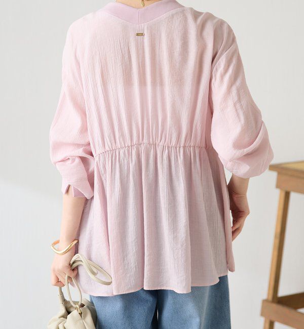  「《1枚で着映える》ギャザー切替シアーシャツカーディガン」|カーディガン|