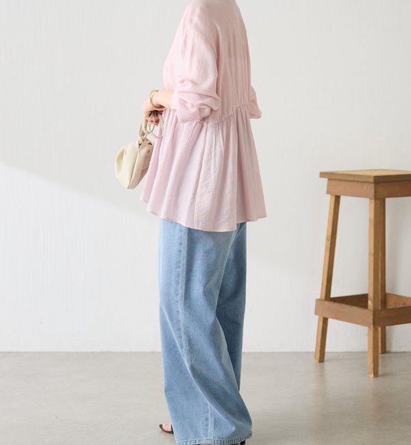  「《1枚で着映える》ギャザー切替シアーシャツカーディガン」|カーディガン|