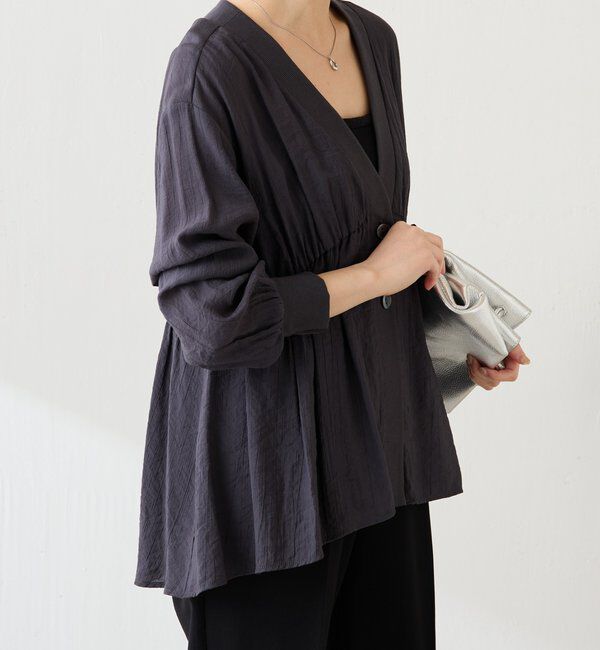  「《1枚で着映える》ギャザー切替シアーシャツカーディガン」|カーディガン|