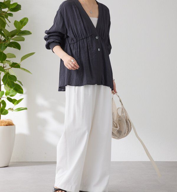  「《1枚で着映える》ギャザー切替シアーシャツカーディガン」|カーディガン|
