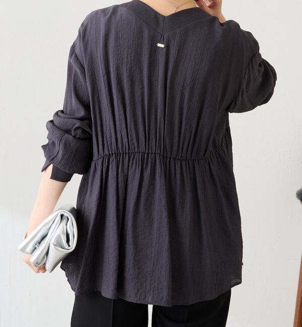  「《1枚で着映える》ギャザー切替シアーシャツカーディガン」|カーディガン|