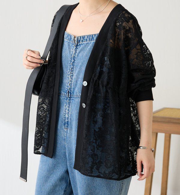  「《1枚で着映える》ギャザー切替シアーシャツカーディガン」|カーディガン|