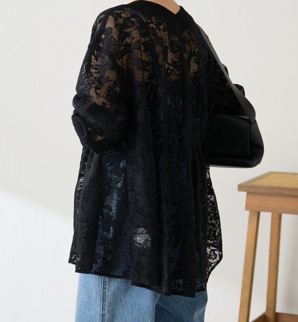  「《1枚で着映える》ギャザー切替シアーシャツカーディガン」|カーディガン|