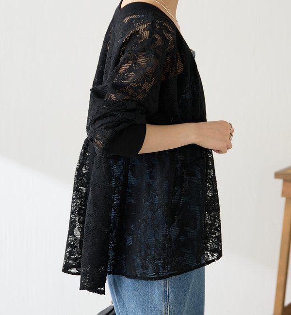  「《1枚で着映える》ギャザー切替シアーシャツカーディガン」|カーディガン|