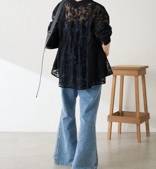  「《1枚で着映える》ギャザー切替シアーシャツカーディガン」|カーディガン|