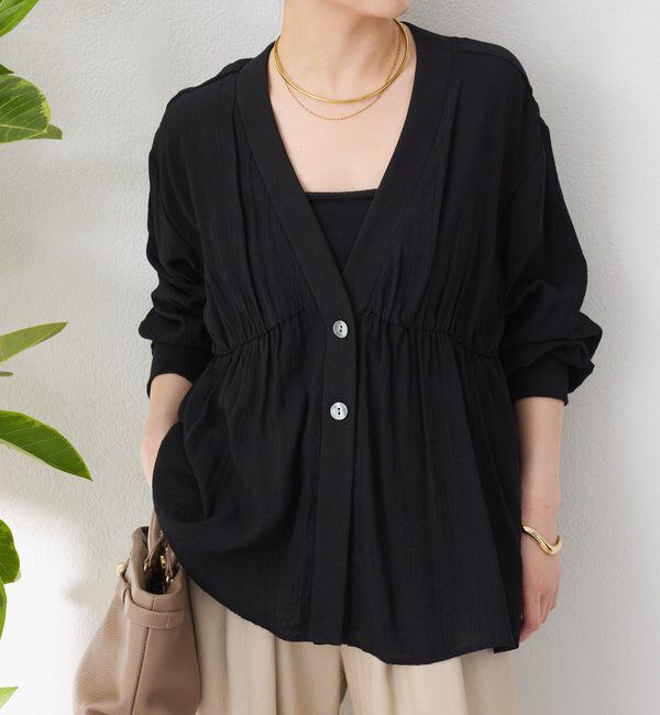  「《1枚で着映える》ギャザー切替シアーシャツカーディガン」|カーディガン|