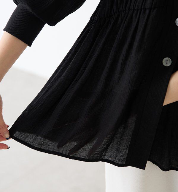  「《1枚で着映える》ギャザー切替シアーシャツカーディガン」|カーディガン|