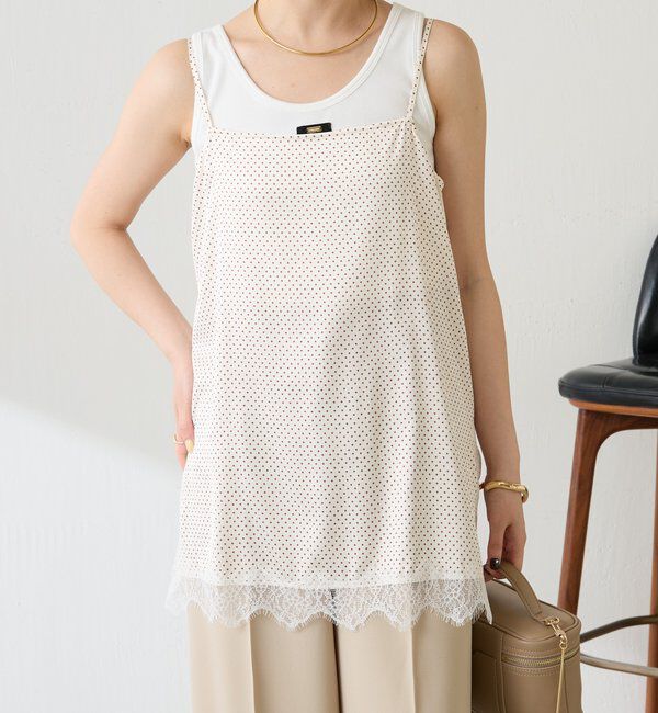  「レース付ドットキャミソール」|キャミソール|