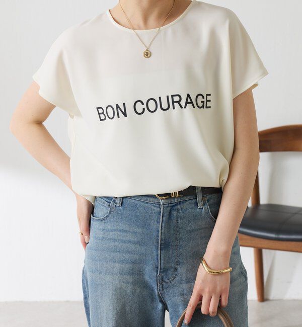  「【さらっとした着心地／前後２WAY 】ジョーゼットフレンチロゴTシャツ」|Tシャツ・カットソー|