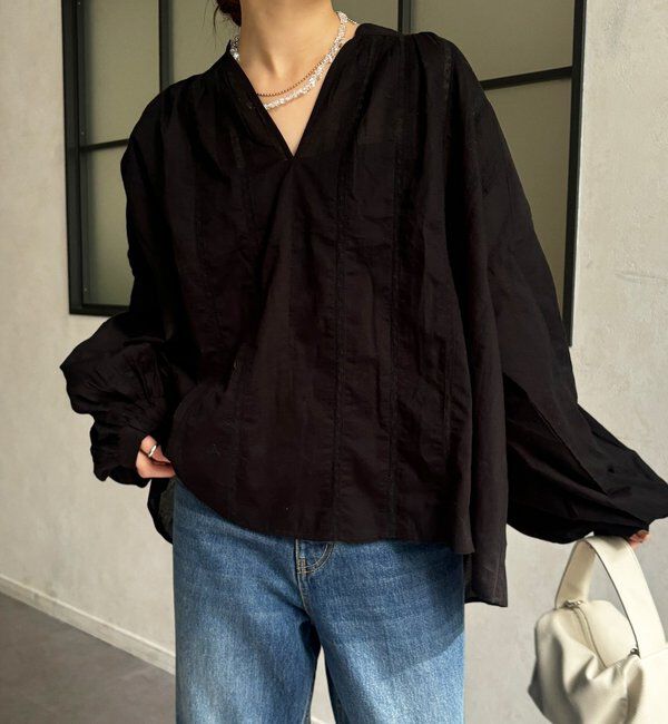  「インドレーススキッパーブラウス」|シャツ・ブラウス|ブラック