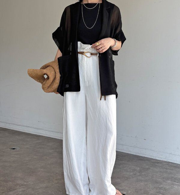  「ウエストギャザーリネン混パンツ」|チノ|