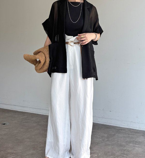  「ウエストギャザーリネン混パンツ」|チノ|