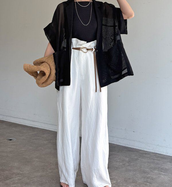  「ウエストギャザーリネン混パンツ」|チノ|