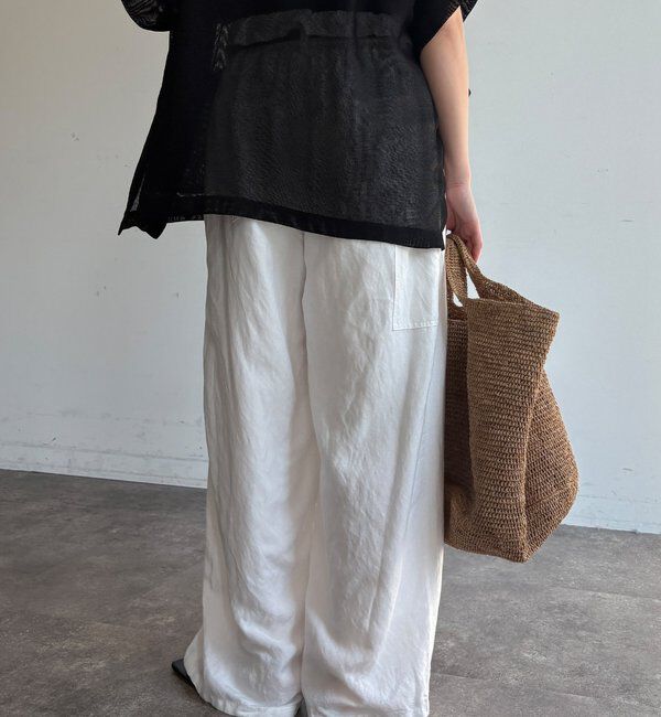  「ウエストギャザーリネン混パンツ」|チノ|
