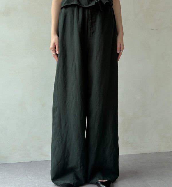  「ウエストギャザーリネン混パンツ」|チノ|