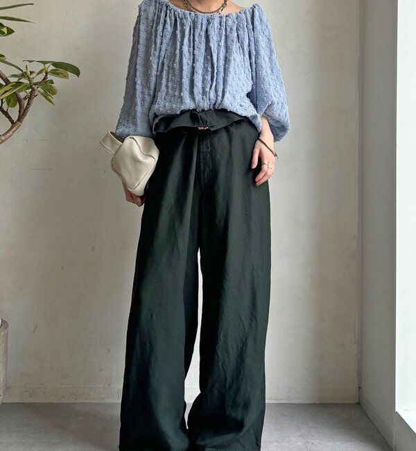  「ウエストギャザーリネン混パンツ」|チノ|