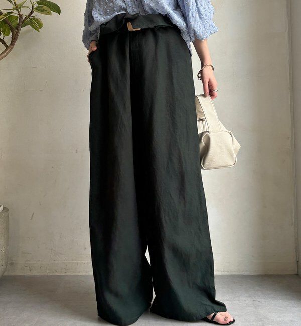  「ウエストギャザーリネン混パンツ」|チノ|