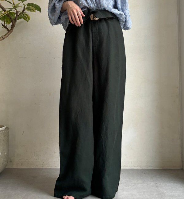  「ウエストギャザーリネン混パンツ」|チノ|