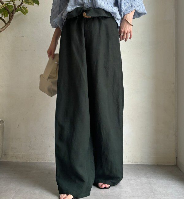  「ウエストギャザーリネン混パンツ」|チノ|
